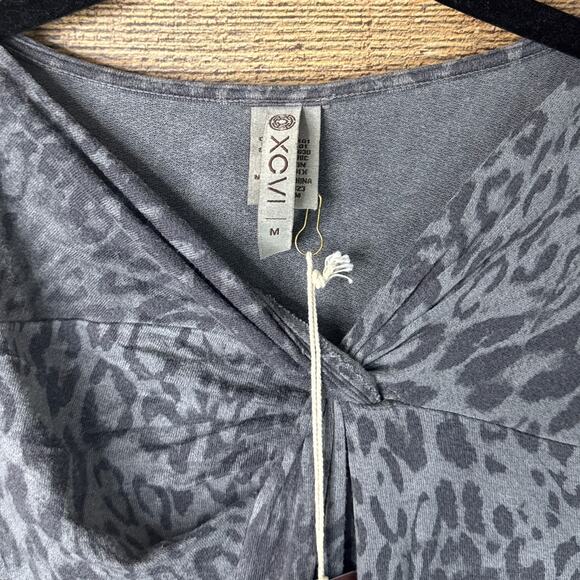 XCVI Twist Front Long Sleeve Gray Leopard Print Top SZ Medium NWT - Picture 4 of 9